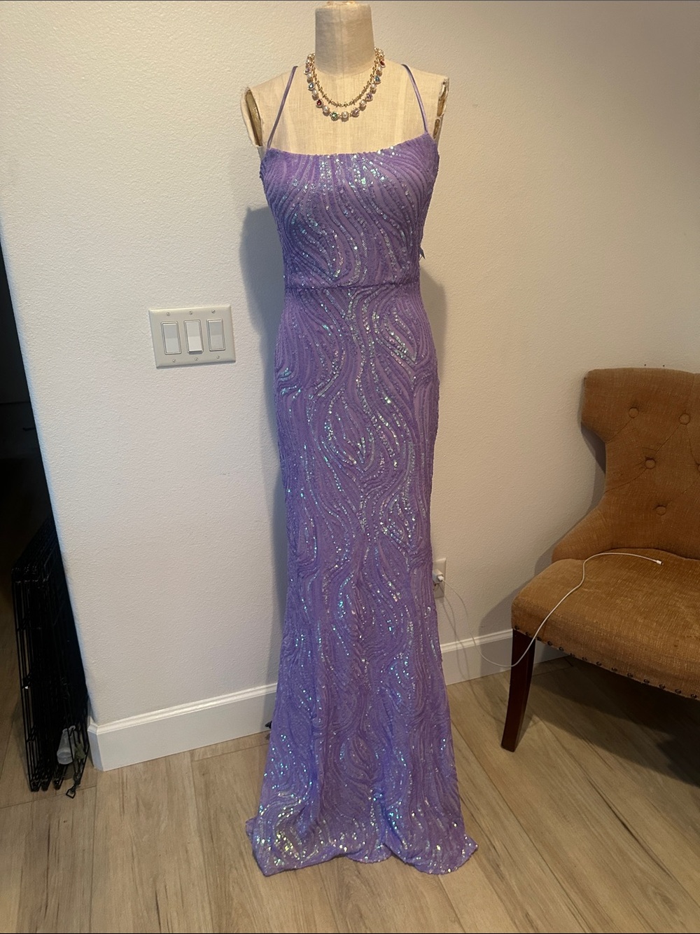 NWT Elegant Lavender Sequin Evening Gown